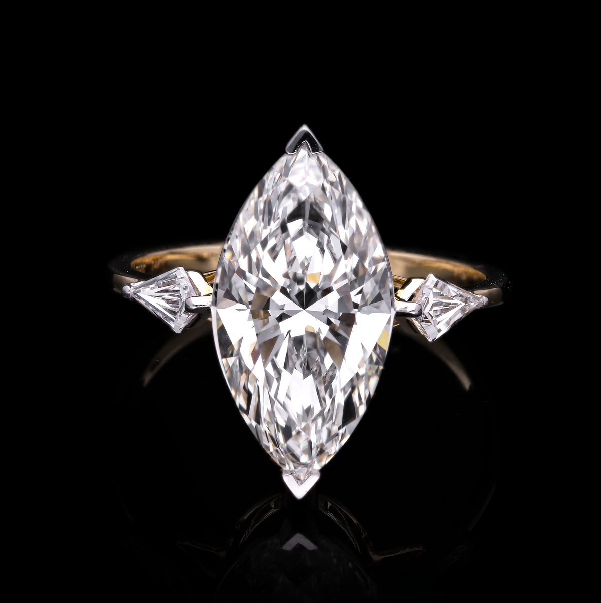 14k Yellow Gold |💍 3.40 Ct VS Marquise & Kite Shape Lab-Grown Diamond Three-Stone Engagement Ring | Unique Bridal Ring ✨💖