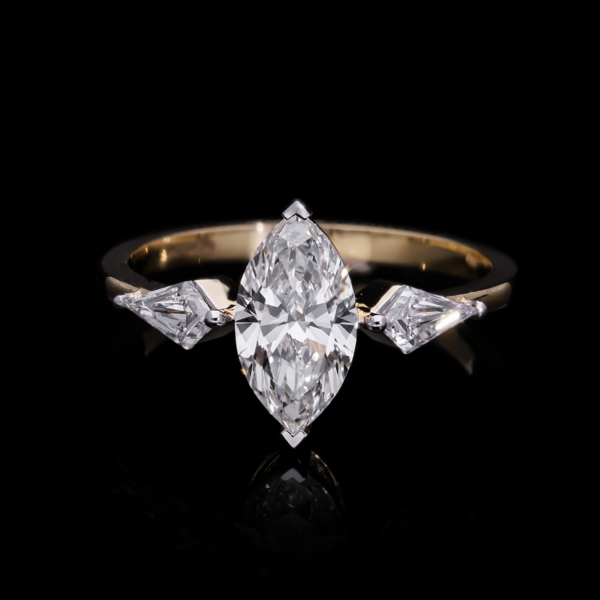 14k Yellow Gold |💍 1.50 Ct VS Marquise & Kite Shape Lab-Grown Diamond Three-Stone Engagement Ring | Unique Bridal Ring ✨💖