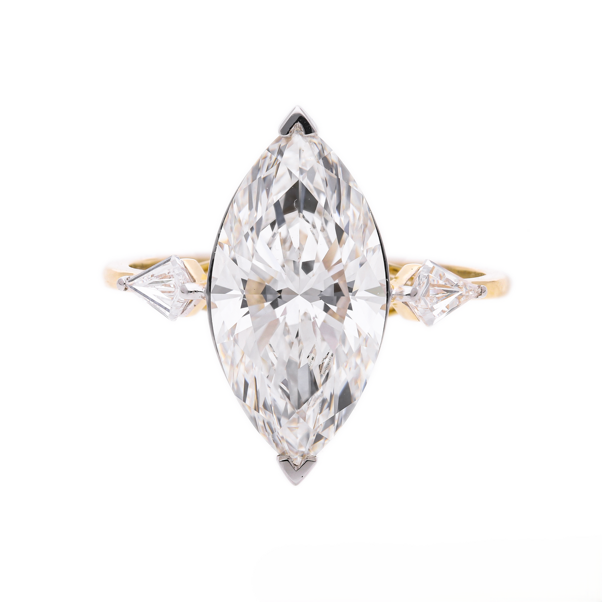 14k Yellow Gold |💍 4.30 Ct VS Marquise & Kite Shape Lab-Grown Diamond Three-Stone Engagement Ring |  Statement Bridal Ring ✨💖
