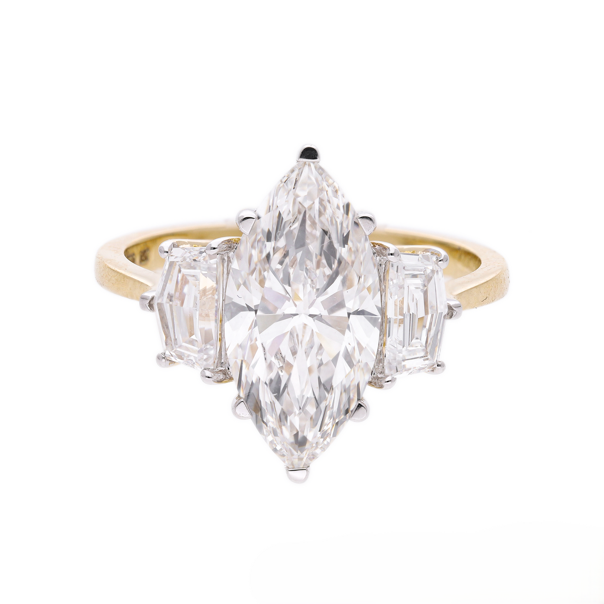 14k Yellow Gold |💍 3.85 Ct VS Marquise & Cadillac Shape Lab-Grown Diamond Three-Stone Engagement Ring | 14K Gold | Unique Bridal Ring ✨💖