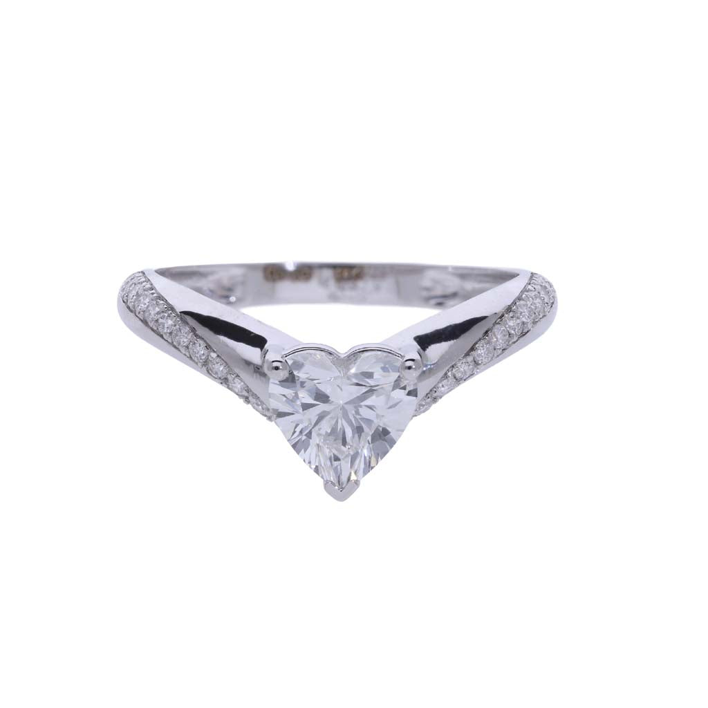 1.20 Ct White Heart & Round Cut Labgrown Diamond Chevron Ring | 14k Yellow, White, Rose Gold