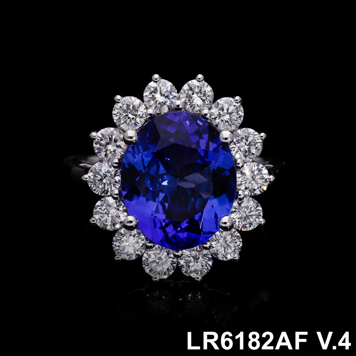 4.35 Ct Oval Tanzanite & Round Cut Labgrown Diamond Halo Ring | 14k White / Yellow / Rose Gold