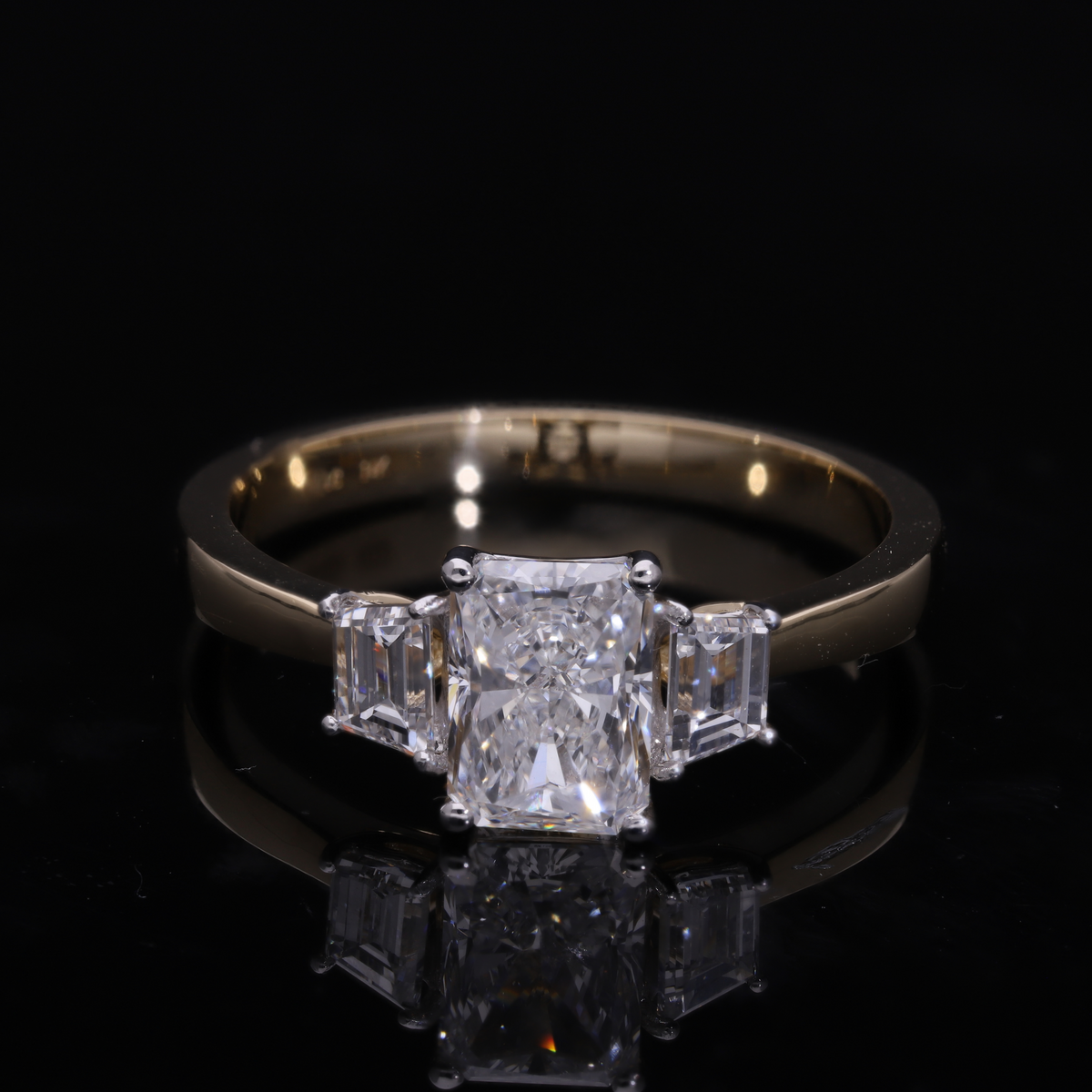 1.60 Ct White Radiant & Trapezoid Cut Labgrown Diamond Three-Stone Ring | 14k White / Yellow / Rose Gold