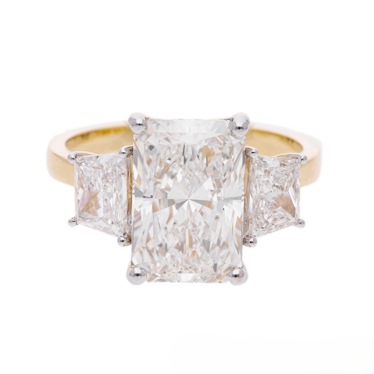 14k Yellow Gold |💍 5.25 Ct VS Radiant & Trapezoid Cut Lab-Grown Diamond Three-Stone Engagement Ring | Luxury Bridal Ring ✨💖