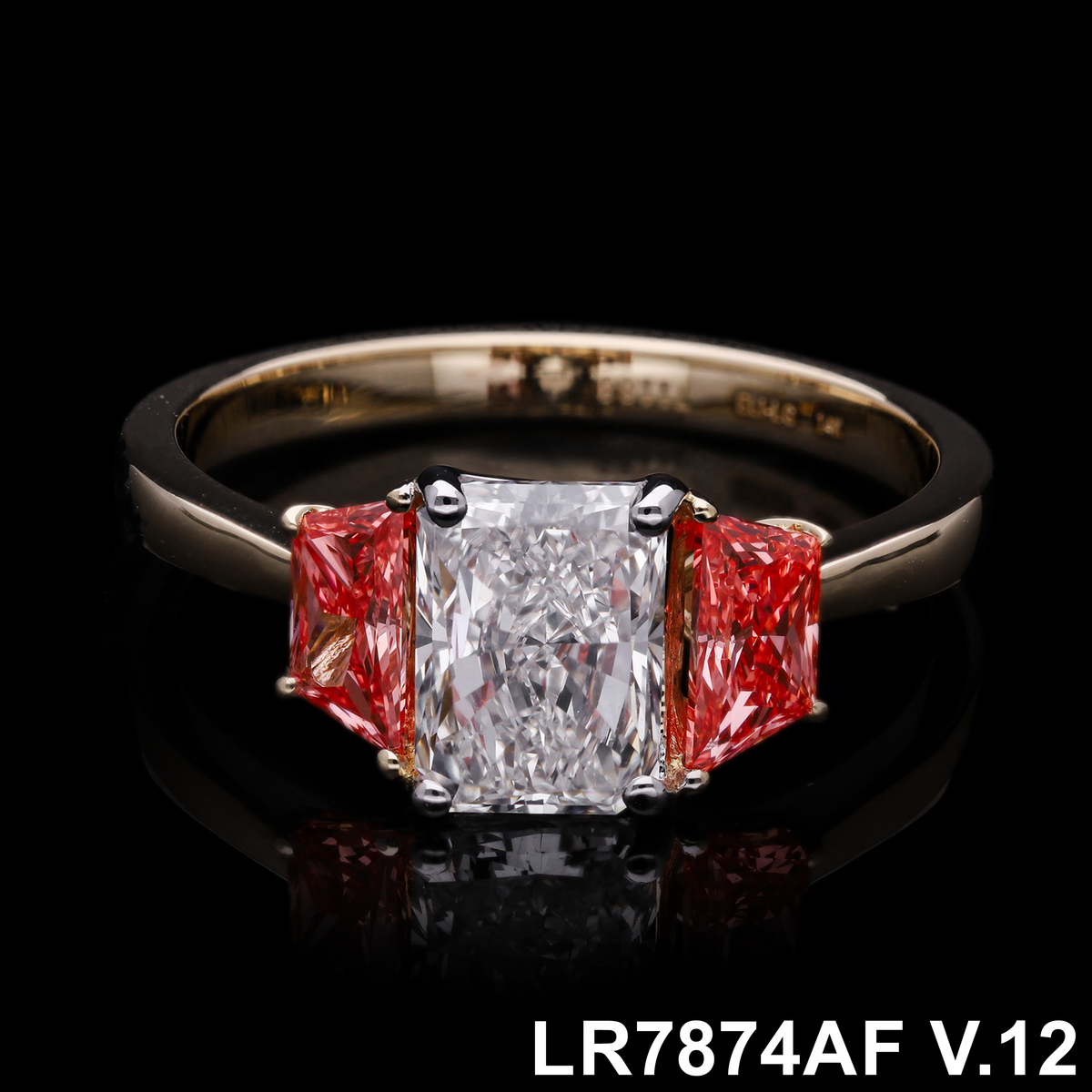 14k Yellow Gold |💍 2.00 Ct VS Radiant & Pink Trapezoid Cut Lab-Grown Diamond Three-Stone Engagement Ring | Elegant Bridal Ring ✨💖