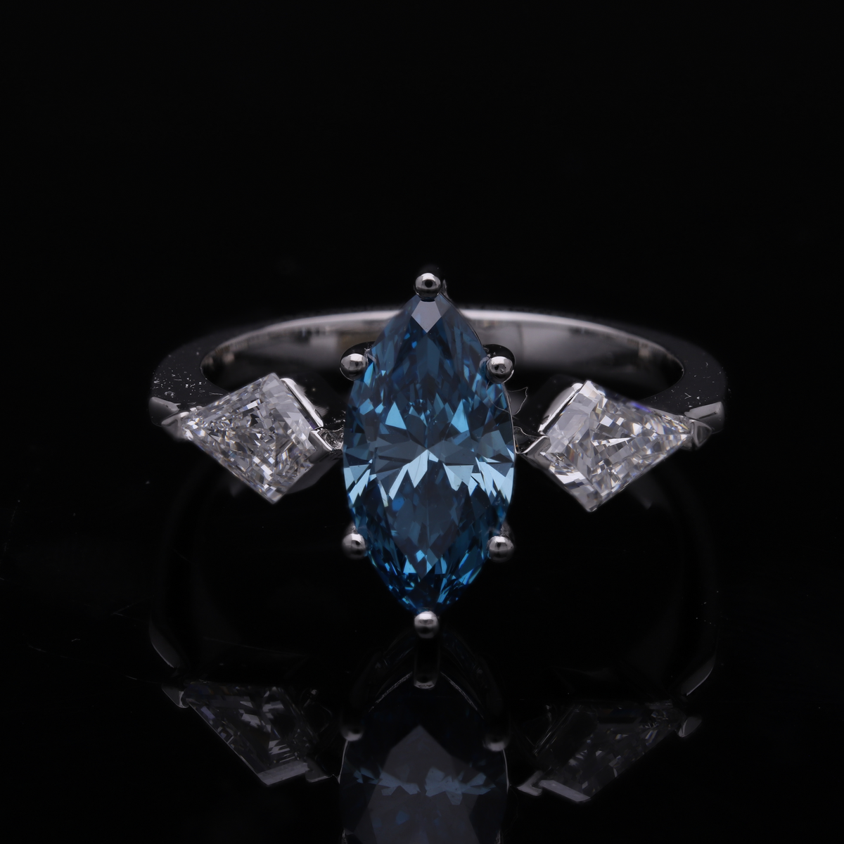 2.20 Ct White Marquise & Kite Cut Labgrown Diamond Three-Stone Ring | 14k White / Yellow / Rose Gold