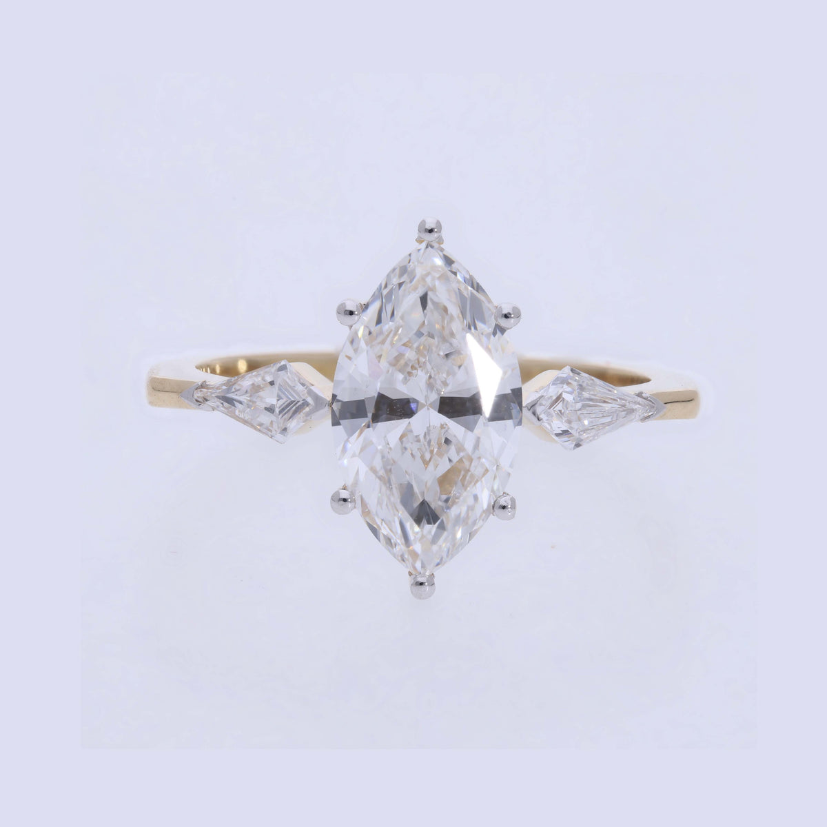 2.35 Ct White Marquise & Kite Cut Labgrown Diamond Three-Stone Ring | 14k White / Yellow / Rose Gold