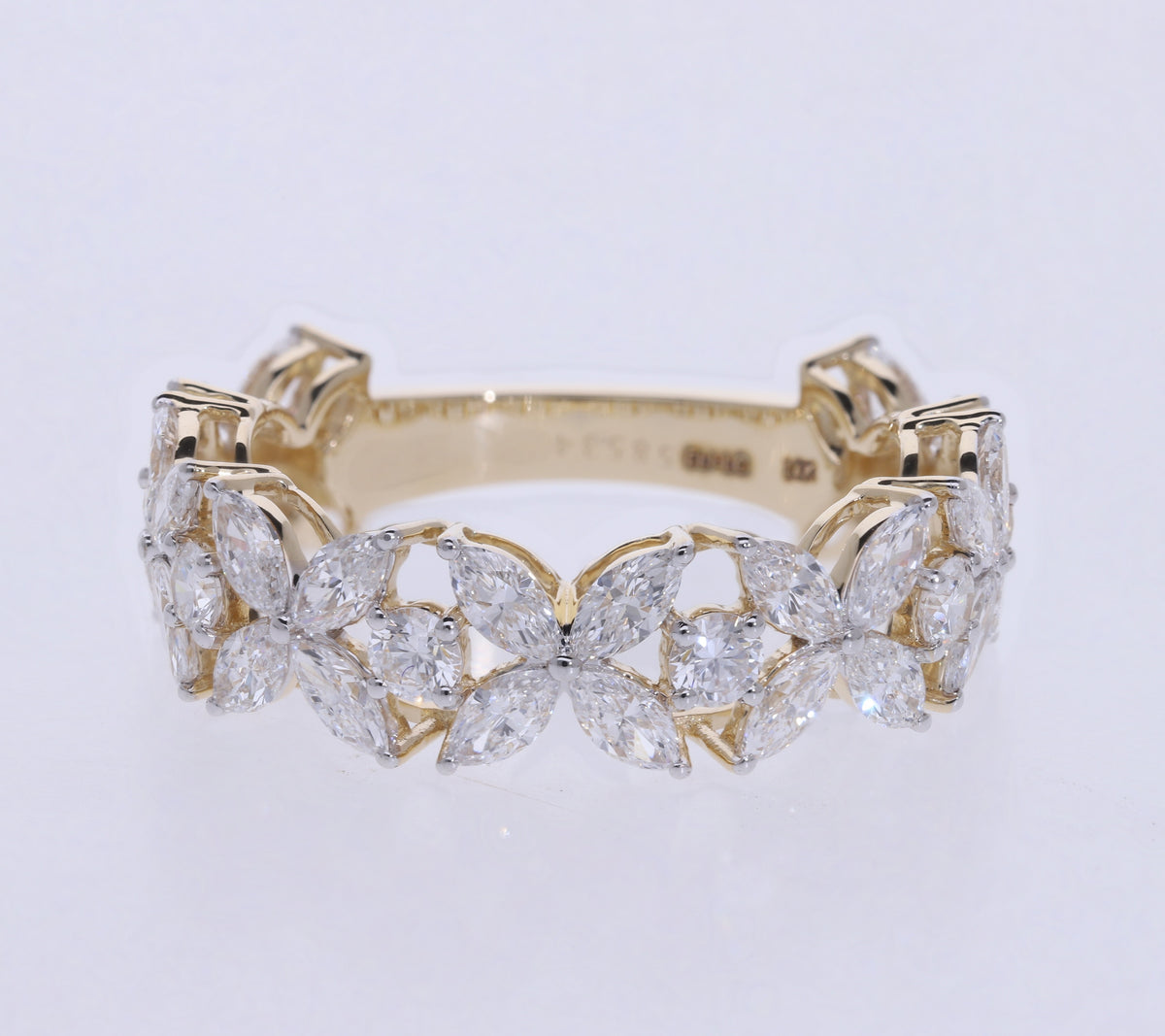 2.20 Ct White Marquise & Round Cut Labgrown Diamond Floral Band Ring | 14k White / Yellow / Rose Gold