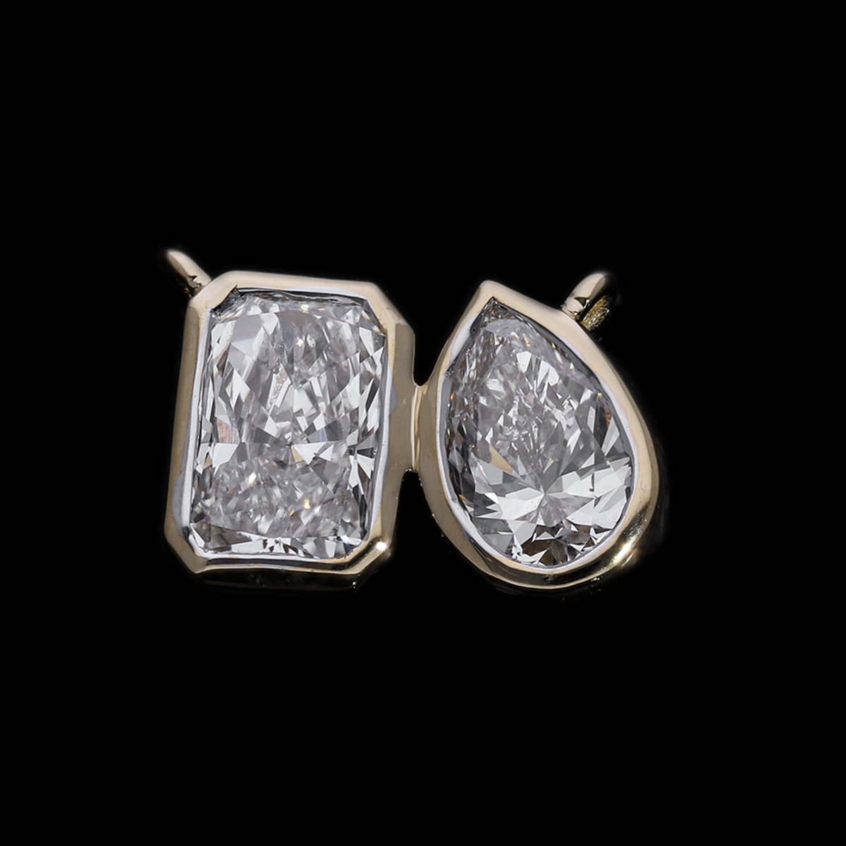 1.00 Ct White Radiant & Pear Cut Lab-Grown Diamond Bezel Connector Pendant | 14k White / Yellow / Rose Gold