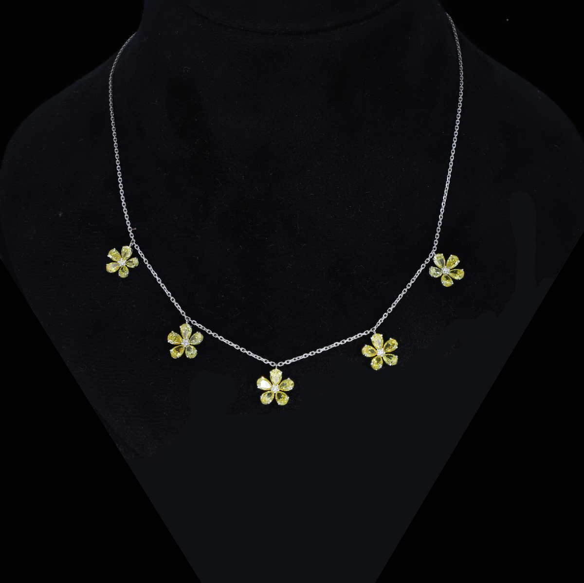 7.70 Ct Yellow Pear & White Round Cut Lab-Grown Diamond Floral Necklace | 14k White / Yellow / Rose Gold