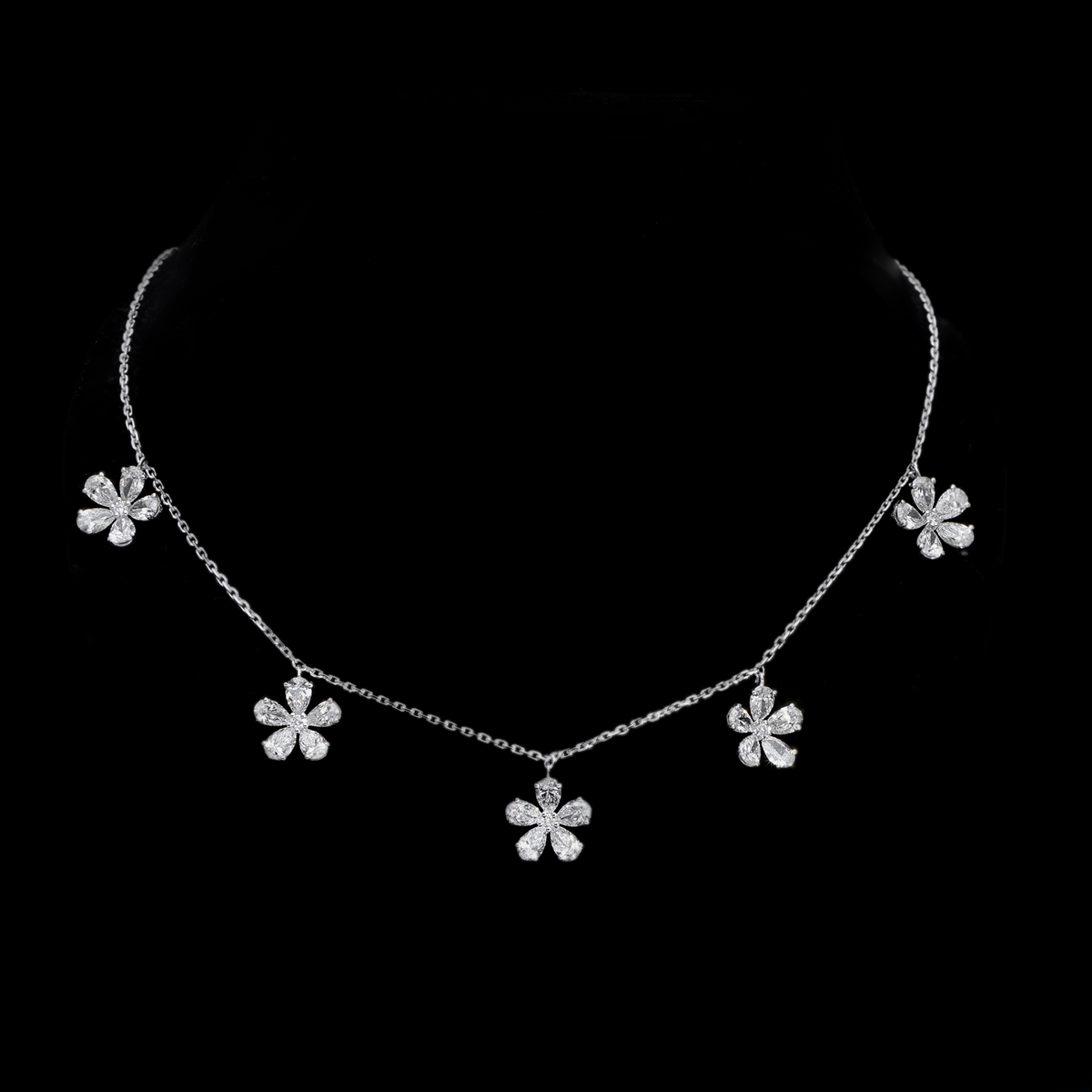 5.70 Ct White Pear & Round Cut Lab-Grown Diamond Floral Necklace | 14k White / Yellow / Rose Gold