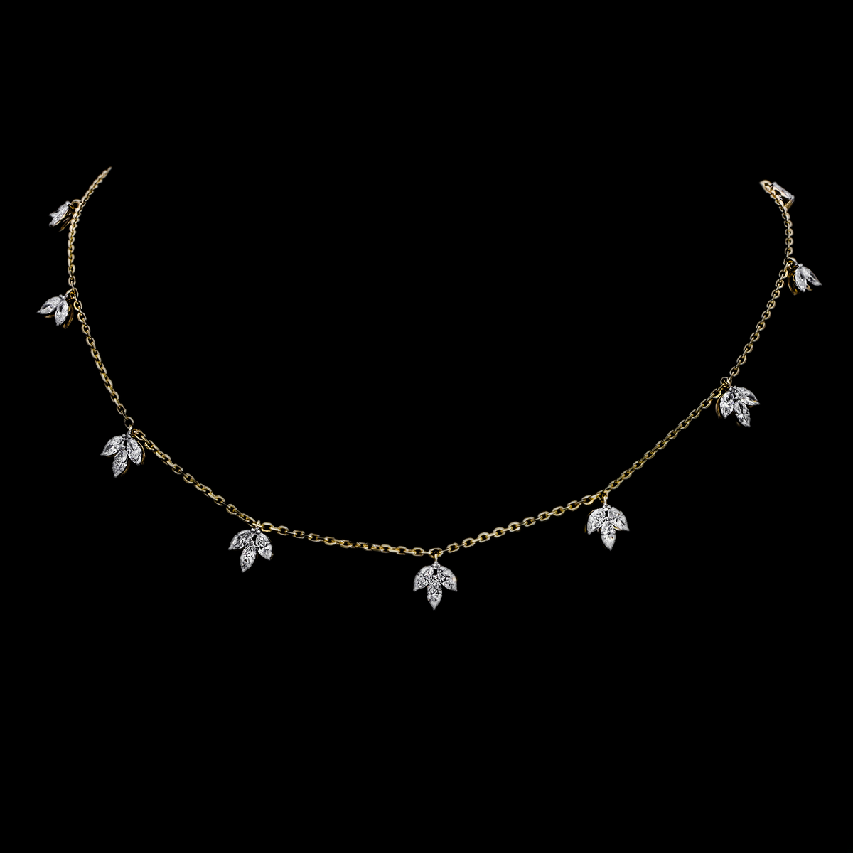 1.40 Ct White Marquise Cut Lab-Grown Diamond Leaf Drop Station Necklace | 14k White / Yellow / Rose Gold