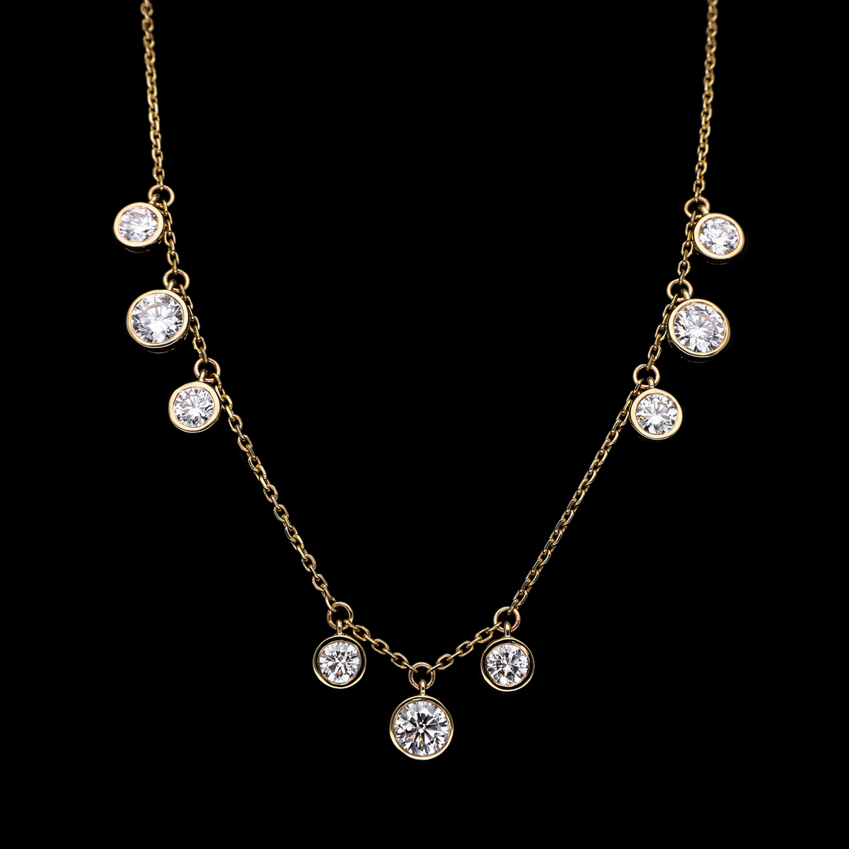 2.90 Ct White Round Cut Lab-Grown Diamond Bezel Drop Necklace | 14k White / Yellow / Rose Gold