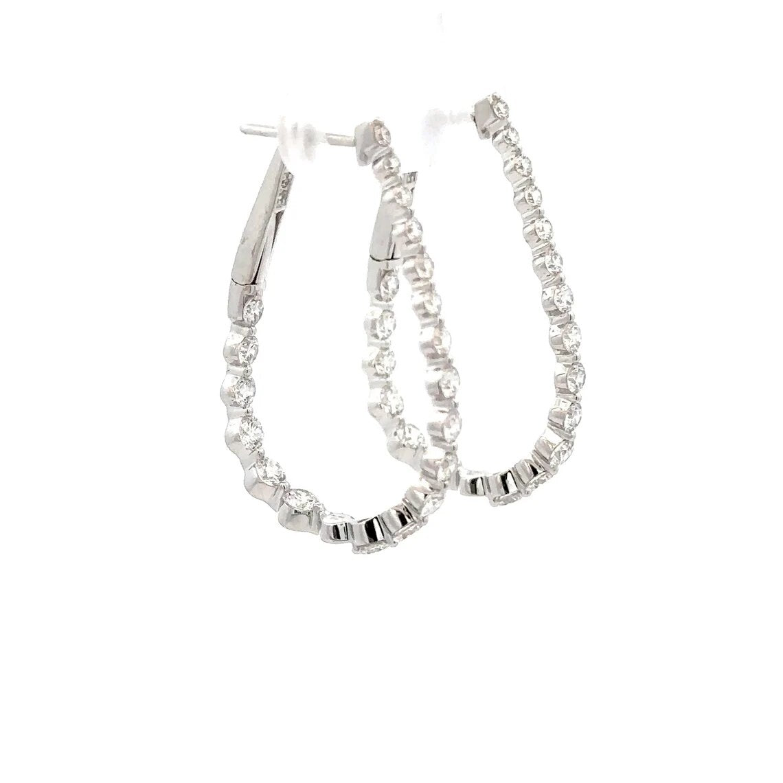 Natural Diamond Chain & Bead Hanging Earrings in 18k White Gold