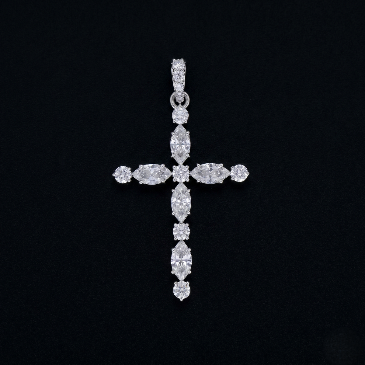 0.90 Ct White Marquise & Round Cut Lab-Grown Diamond Cross Pendant | 14k White / Yellow / Rose Gold
