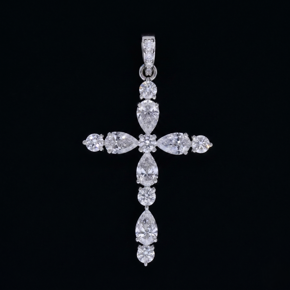 1.90 Ct White Pear & Round Cut Lab-Grown Diamond Cross Pendant | 14k White / Yellow / Rose Gold
