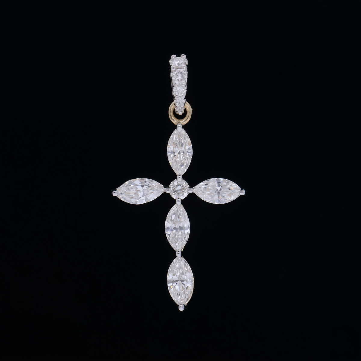 0.80 Ct White Marquise & Round Cut Lab-Grown Diamond Cross Pendant | 14k White / Yellow / Rose Gold