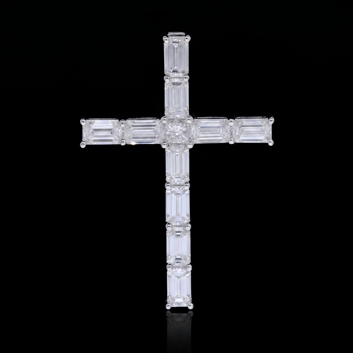 3.50 Ct White Emerald & Princess Cut Lab-Grown Diamond Cross Pendant | 14k White / Yellow / Rose Gold