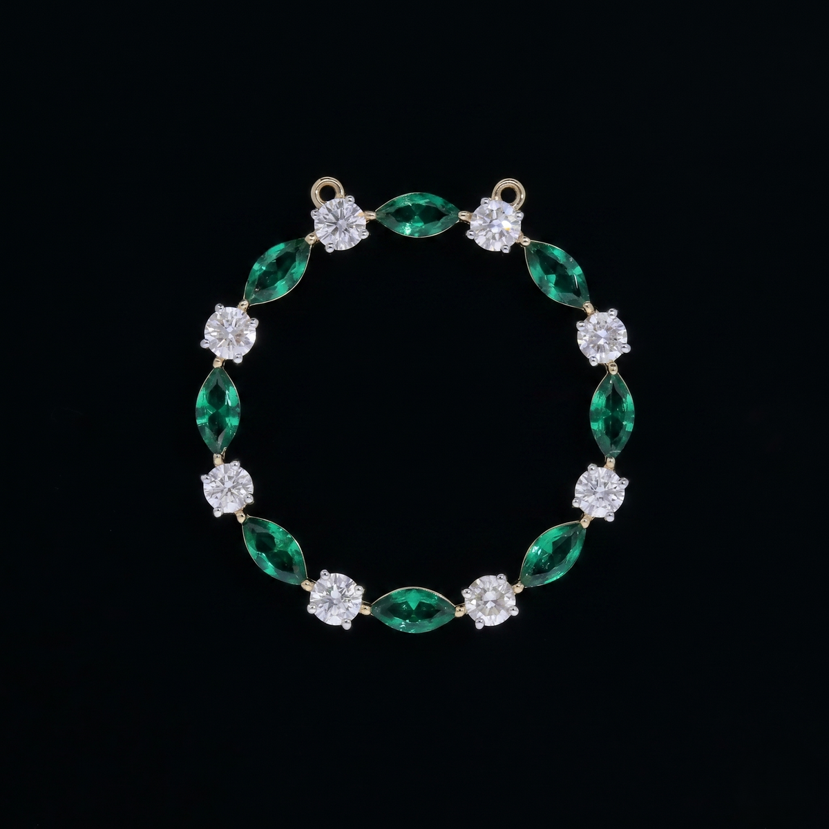 1.30 Ct Green Marquise Synthetic Stone & 0.70 Ct White Round Lab-Grown Diamond Circle Pendant | 14k White / Yellow / Rose Gold