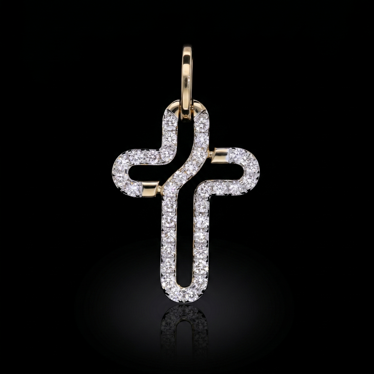 0.60 Ct White Round Cut Lab-Grown Diamond Ribbon Cross Pendant | 14k White / Yellow / Rose Gold