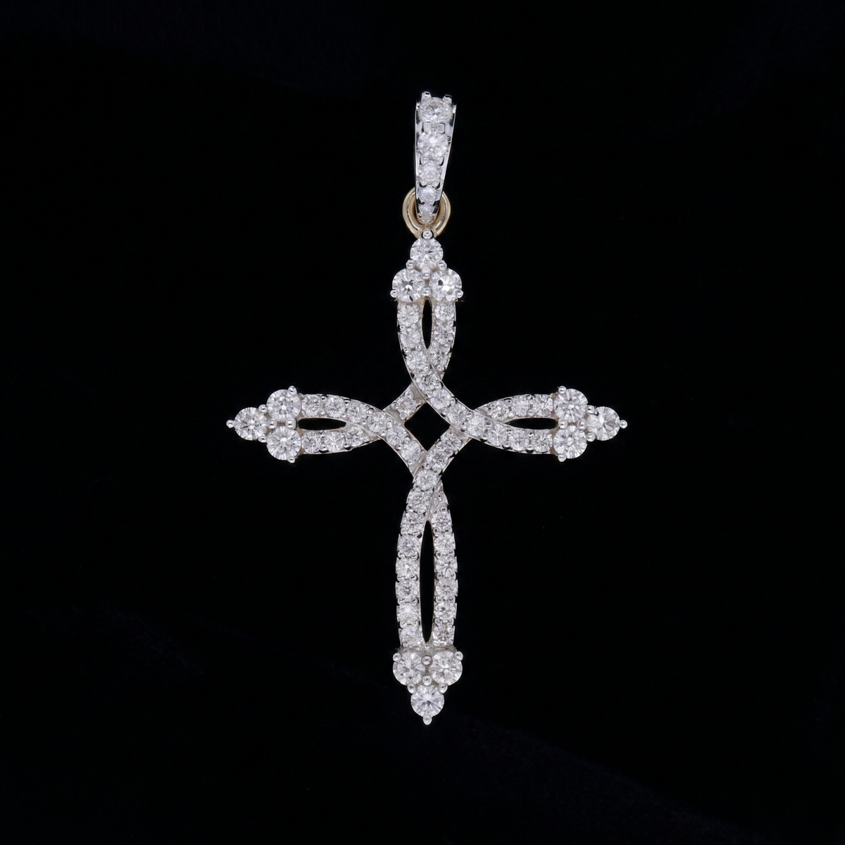 0.40 Ct White Round Cut Lab-Grown Diamond Ribbon Cross Pendant | 14k White / Yellow / Rose Gold