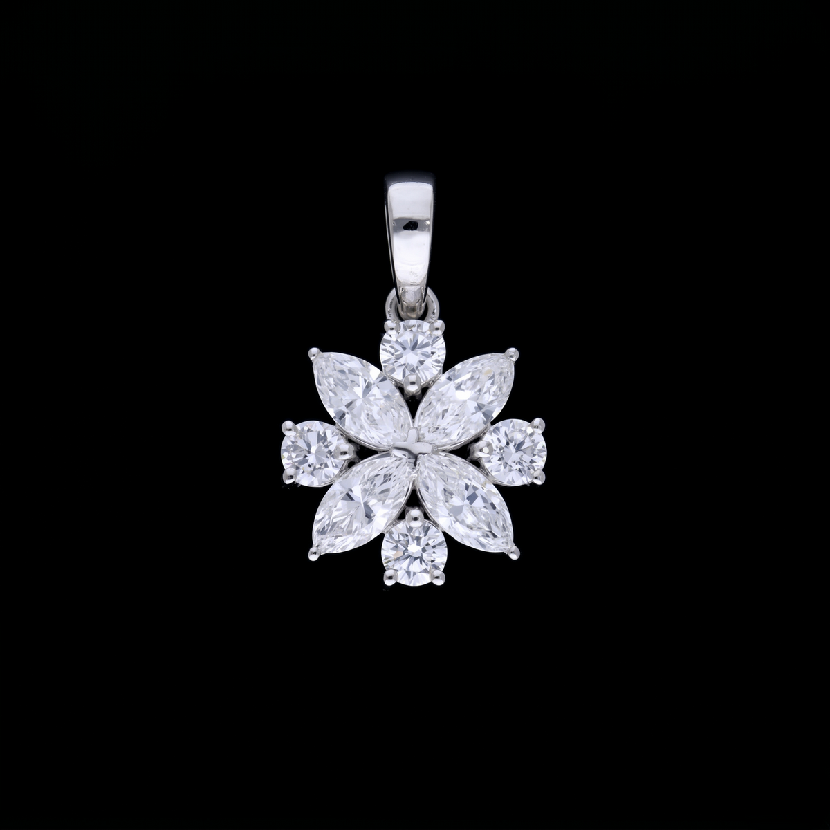 1.30 Ct White Marquise & Round Cut Lab-Grown Diamond Floral Pendant | 14k White / Yellow / Rose Gold