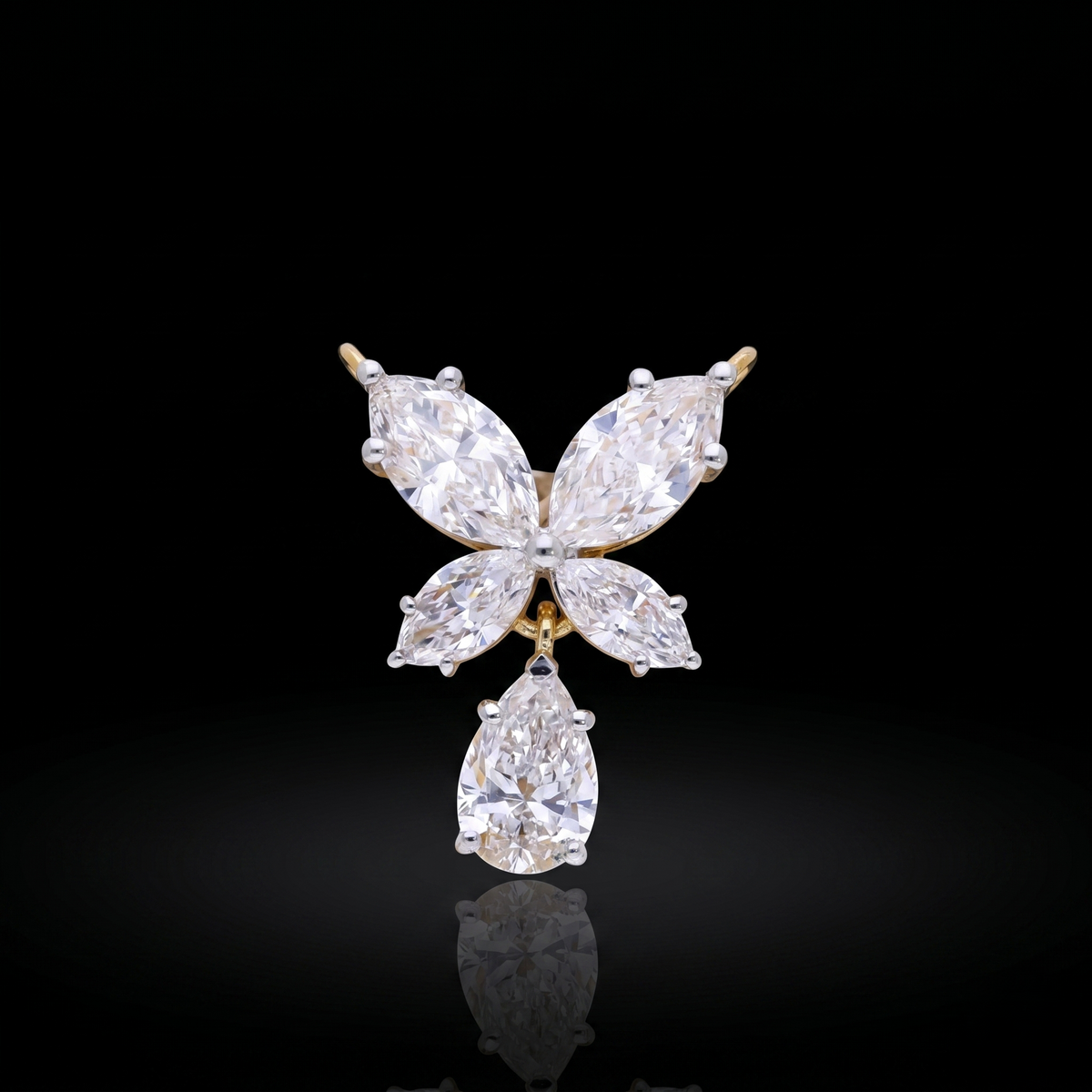 1.30 Ct White Marquise & Pear Cut Lab-Grown Diamond Butterfly Pendant | 14k White / Yellow / Rose Gold