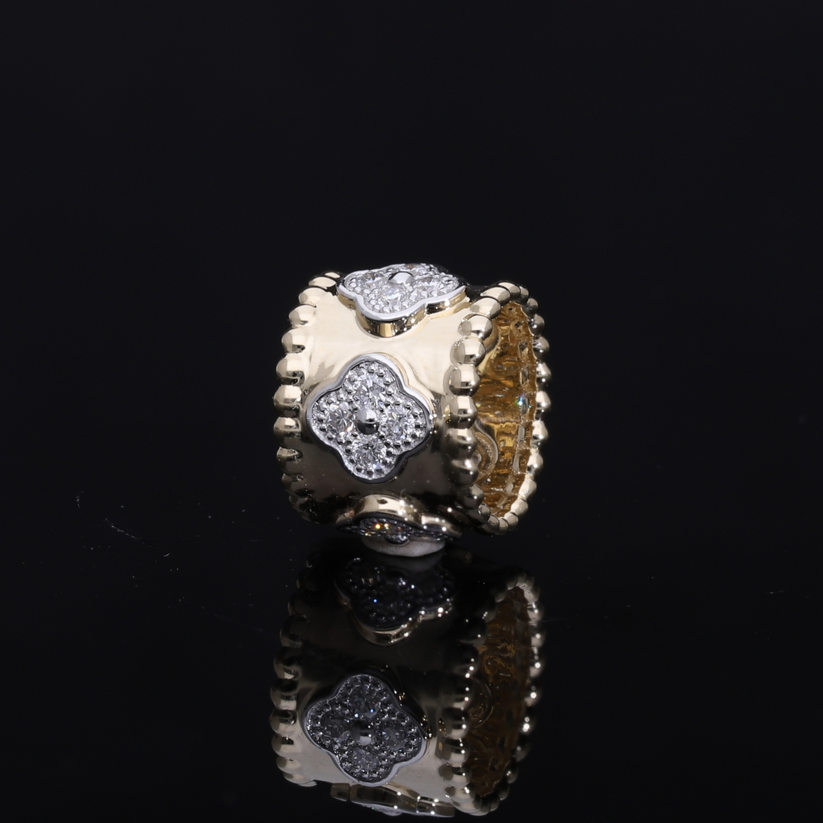 0.40 Ct White Round Cut Lab-Grown Diamond Clover Wide Band | 14k White / Yellow / Rose Gold