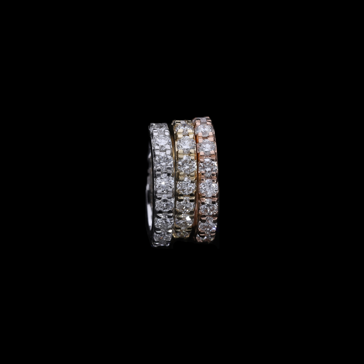 0.75 Ct White Round Cut Lab-Grown Diamond Tri-Color Multi-Row Pendant | 14k White / Yellow / Rose Gold