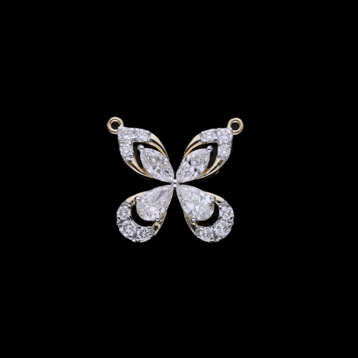0.80 Ct White Marquise, Pear & Round Cut Lab-Grown Diamond Butterfly Connector Pendant | 14k White / Yellow / Rose Gold