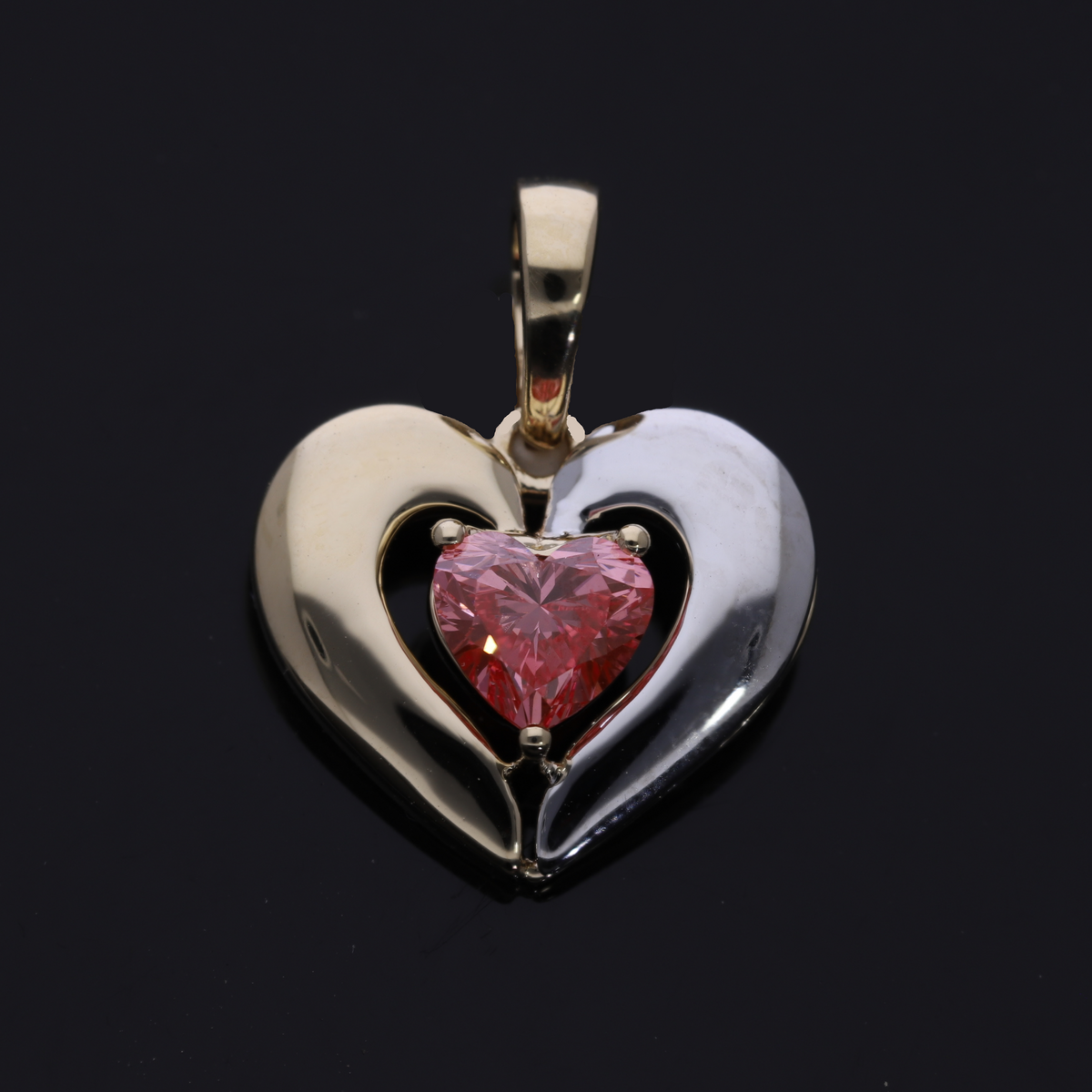 0.60 Ct Pink Heart Cut Lab-Grown Diamond Two-Tone Pendant | 14k White / Yellow / Rose Gold