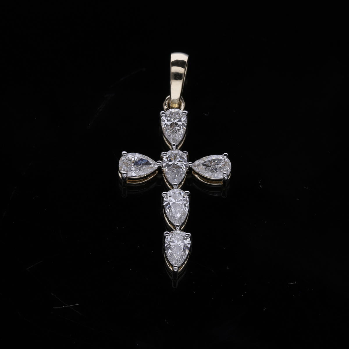 0.60 Ct White Pear Cut Lab-Grown Diamond Cross Pendant | 14k White / Yellow / Rose Gold