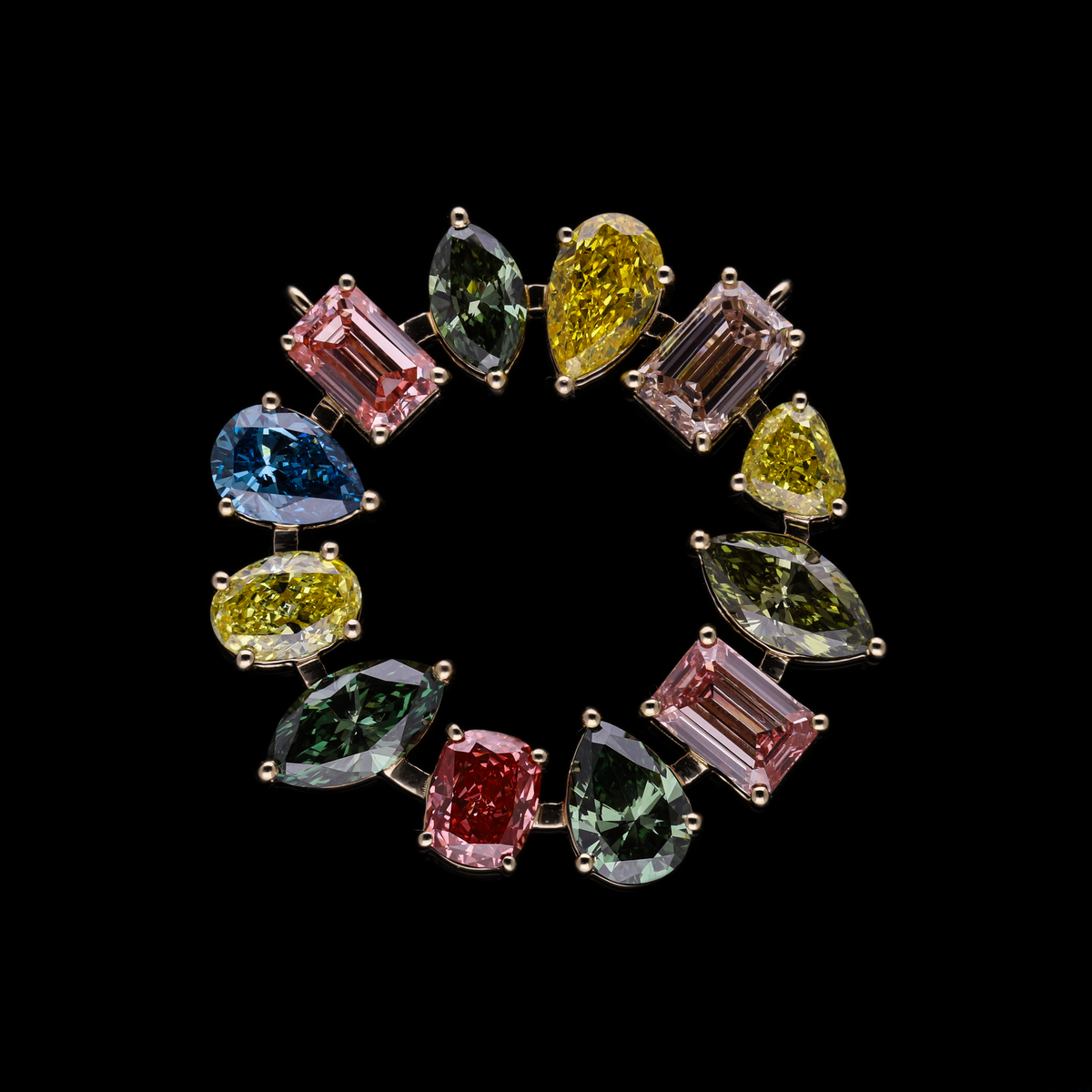6.10 Ct Multi-Color & Multi-Shape Lab-Grown Diamond Circle Connector Pendant | 14k White / Yellow / Rose Gold