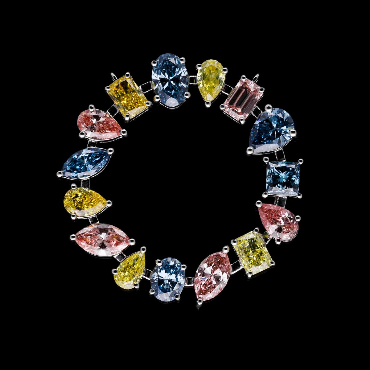 5.20 Ct Multi-Color & Multi-Shape Lab-Grown Diamond Circle Connector Pendant | 14k White / Yellow / Rose Gold