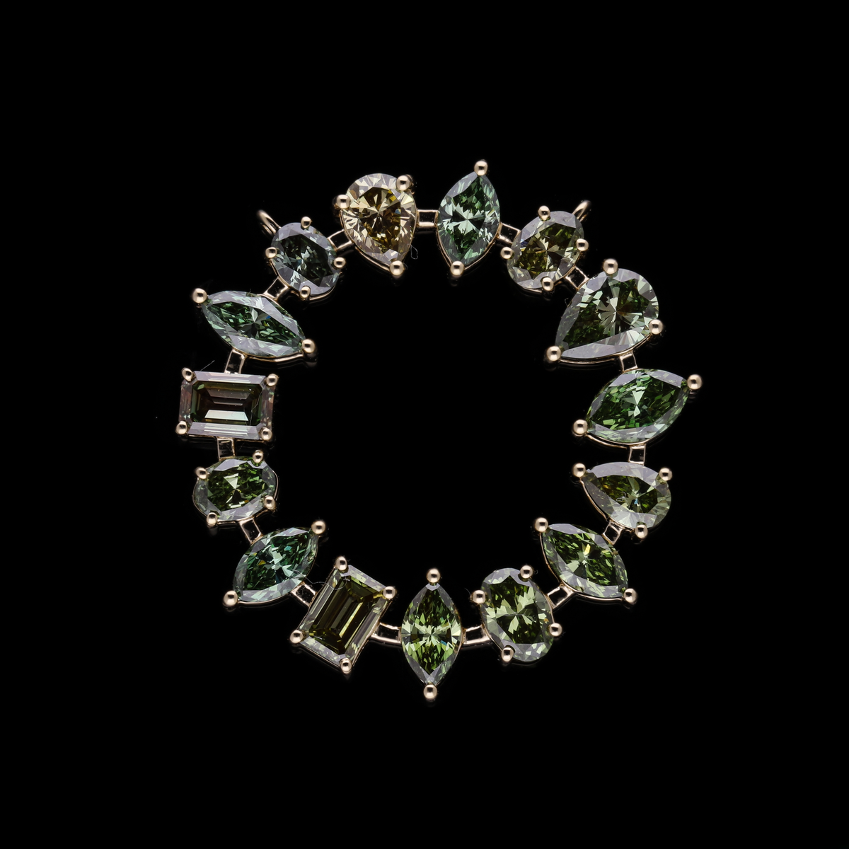 3.20 Ct Green Multi-Shape Lab-Grown Diamond Circle Connector Pendant | 14k White / Yellow / Rose Gold