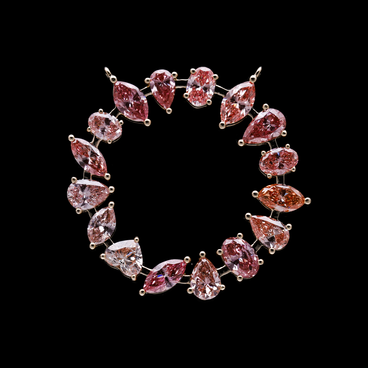 3.50 Ct Pink Multi-Shape Lab-Grown Diamond Circle Connector Pendant | 14k White / Yellow / Rose Gold