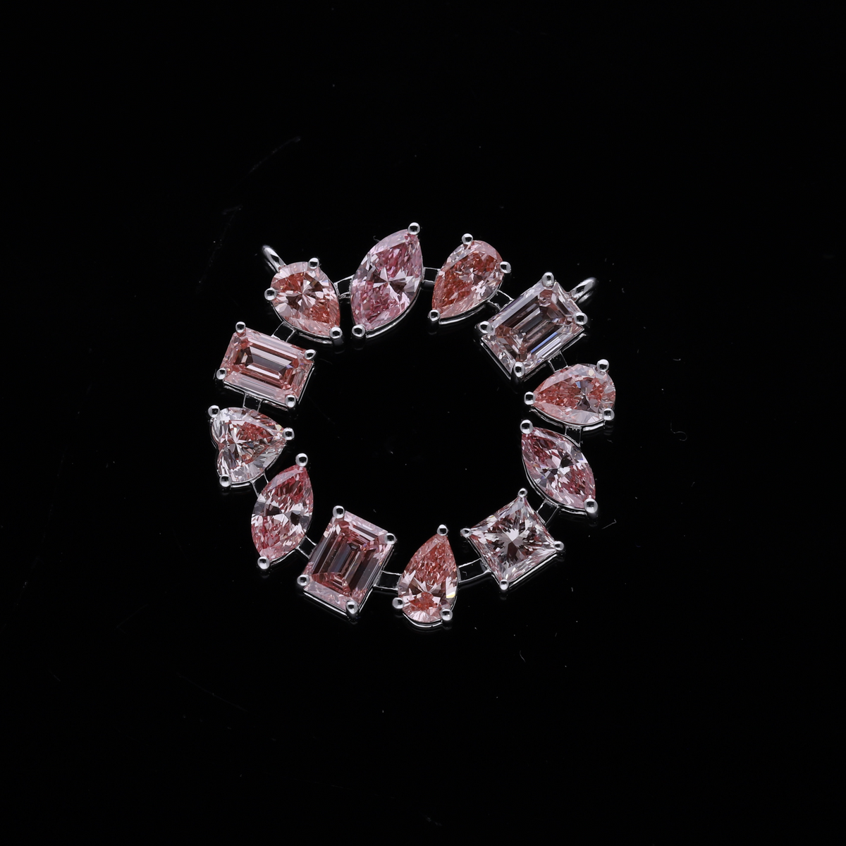 2.00 Ct Pink Multi-Shape Lab-Grown Diamond Circle Connector Pendant | 14k White / Yellow / Rose Gold