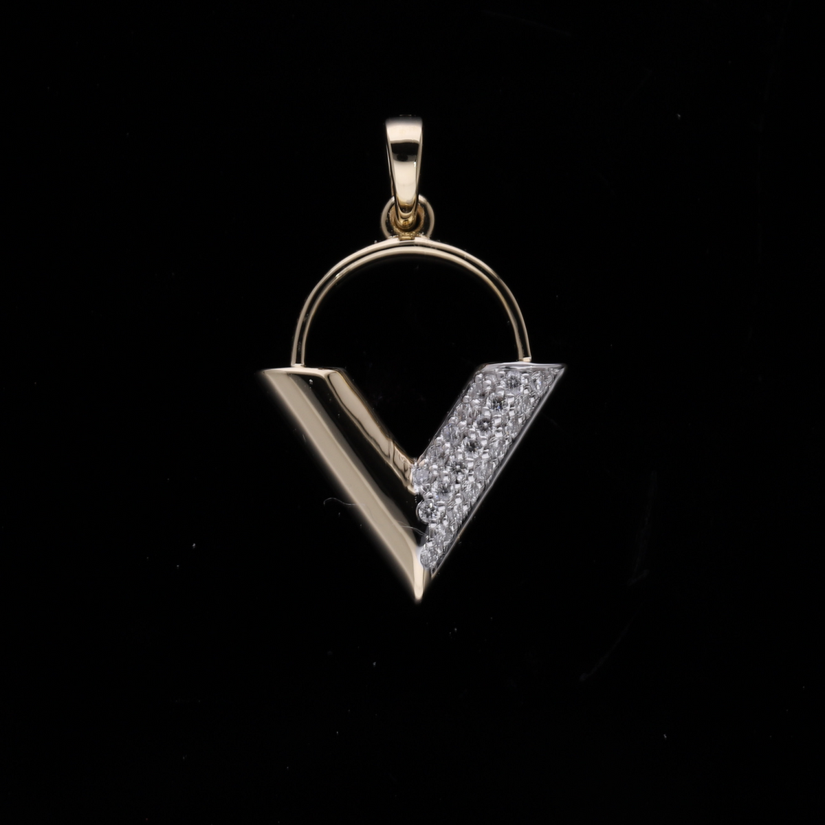 0.10 Ct White Round Cut Lab-Grown Diamond Asymmetrical V-Shape Pendant | 14k White / Yellow / Rose Gold