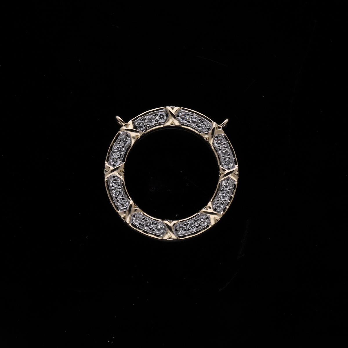 0.20 Ct White Round Cut Lab-Grown Diamond X-Motif Circle Connector Pendant | 14k White / Yellow / Rose Gold