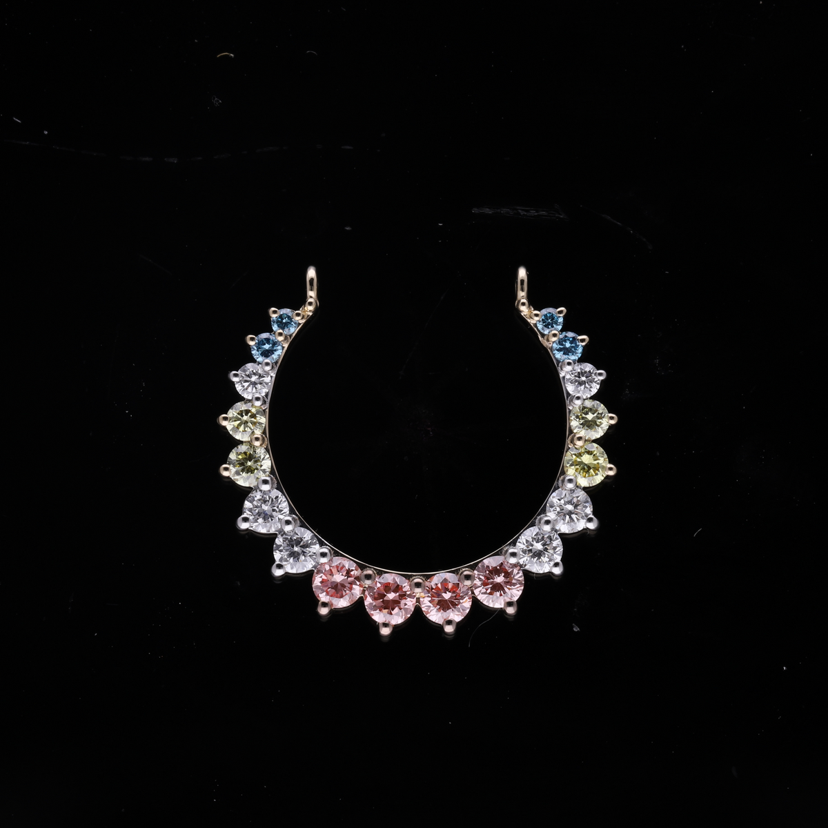 0.70 Ct Multi-Color Round Cut Lab-Grown Diamond Crescent Connector Pendant With Chain | 14k White / Yellow / Rose Gold