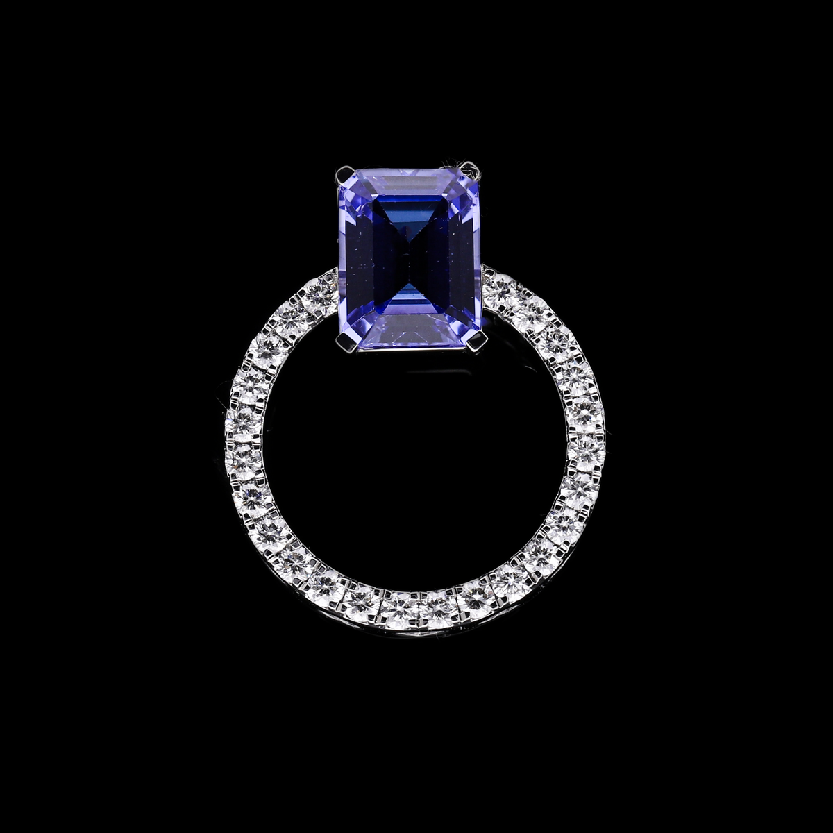 2.60 Ct Emerald Cut Tanzanite & 0.60 Ct White Round Cut Lab-Grown Diamond Circle Pendant | 14k White / Yellow / Rose Gold