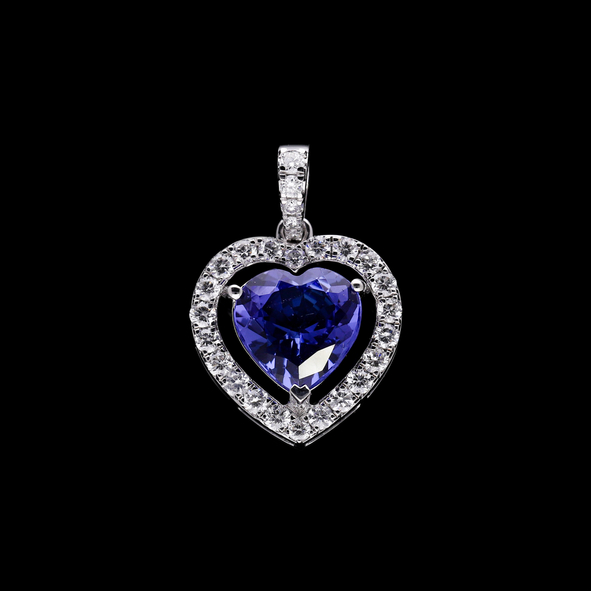 1.70 Ct Heart Cut Tanzanite & 0.50 Ct White Round Cut Lab-Grown Diamond Halo Pendant | 14k White / Yellow / Rose Gold
