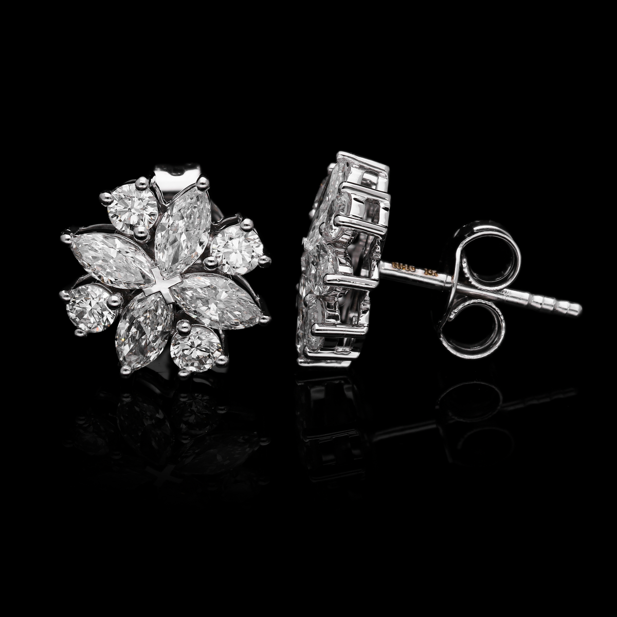 1.40 Ct White Marquise & Round Cut Lab-Grown Diamond Floral Stud Earrings | 14k White / Yellow / Rose Gold