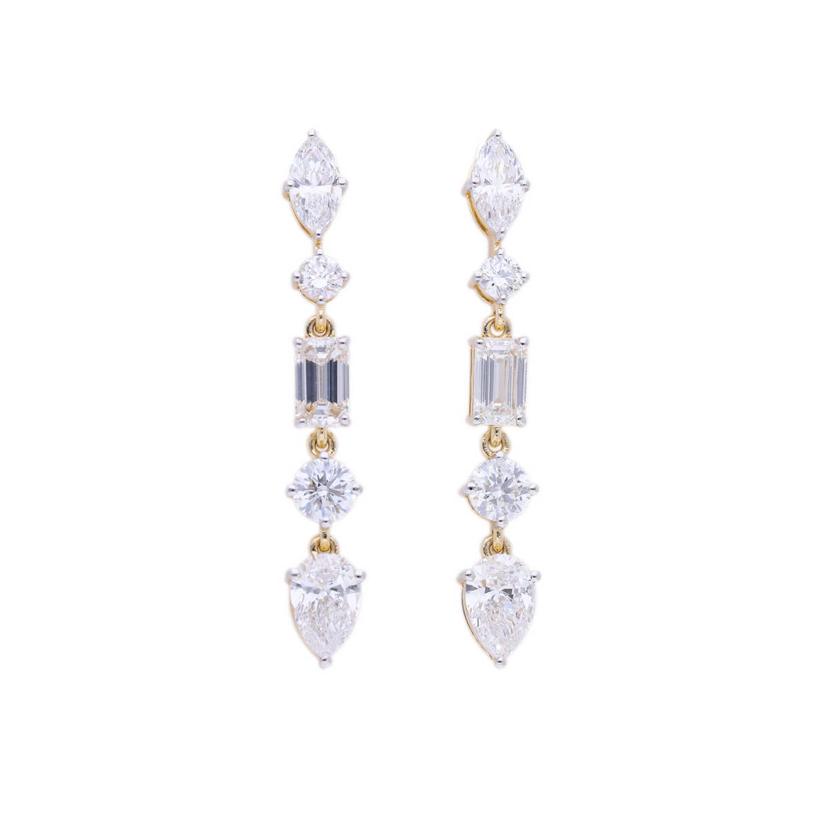2.30 Ct White Multi-Shape Lab-Grown Diamond Linear Drop Earrings | 14k White / Yellow / Rose Gold