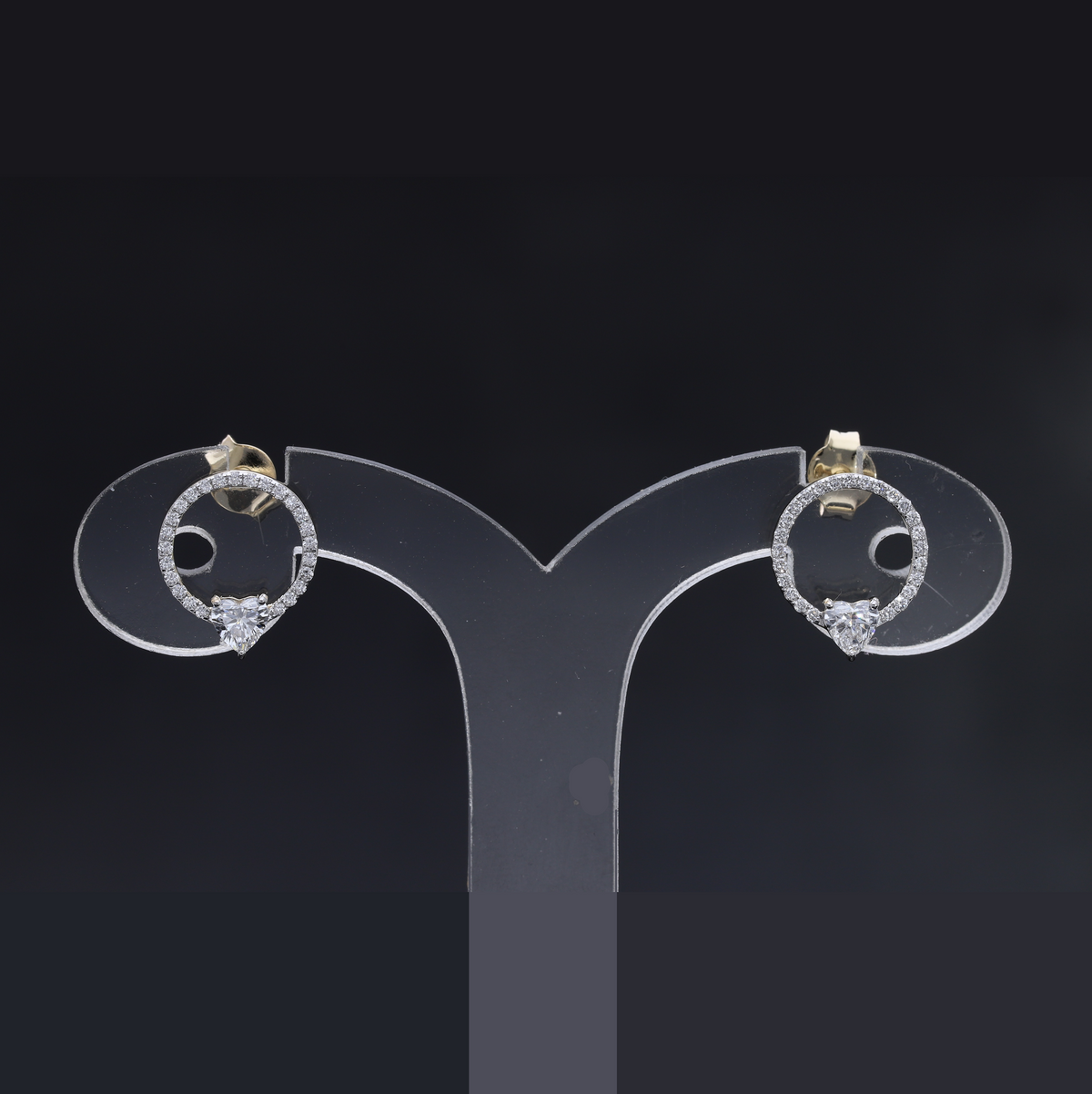 0.70 Ct White Heart & Round Cut Lab-Grown Diamond Open Circle Earrings | 14k White / Yellow / Rose Gold