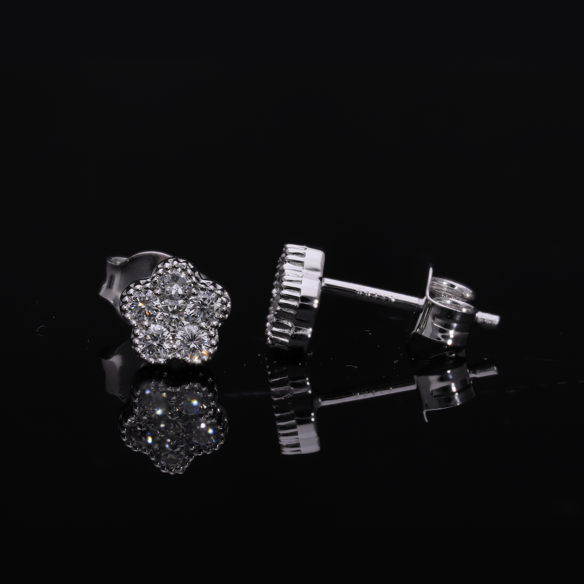 0.40 Ct White Round Cut Lab-Grown Diamond Floral Cluster Earrings | 14k White / Yellow / Rose Gold