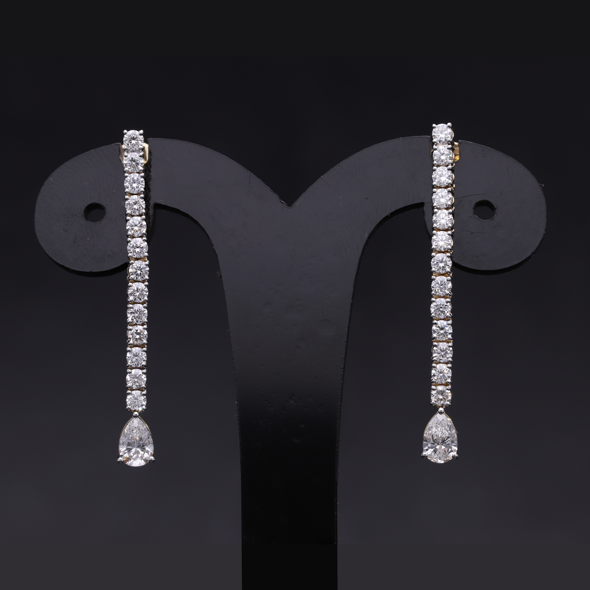 2.10 Ct White Pear & Round Cut Lab-Grown Diamond Linear Drop Earrings | 14k White / Yellow / Rose Gold