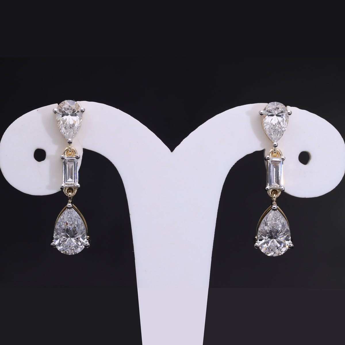 3.70 Ct White Pear & Emerald Cut Lab-Grown Diamond Drop Earrings | 14k White / Yellow / Rose Gold