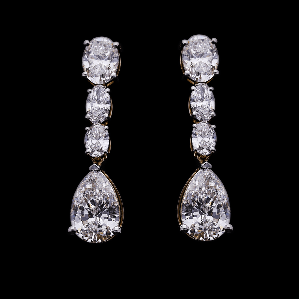 4.50 Ct White Oval & Pear Cut Lab-Grown Diamond Linear Drop Earrings | 14k White / Yellow / Rose Gold