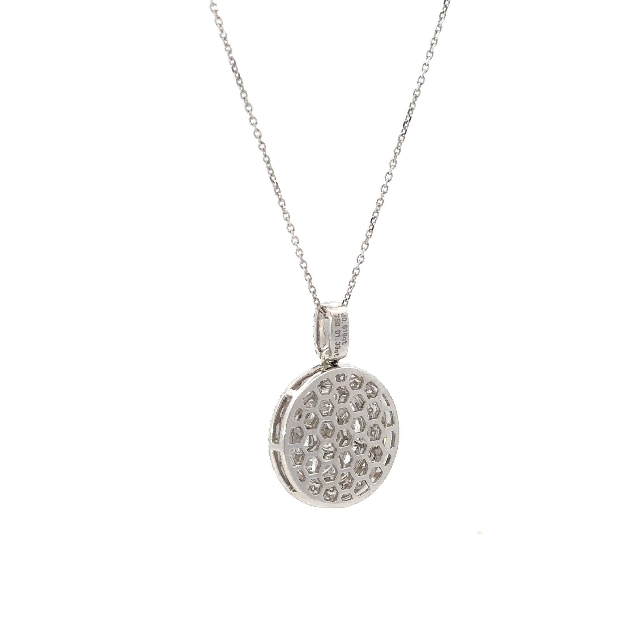 Round-Cut Diamond Pendant with Double Halo in 18K White Gold